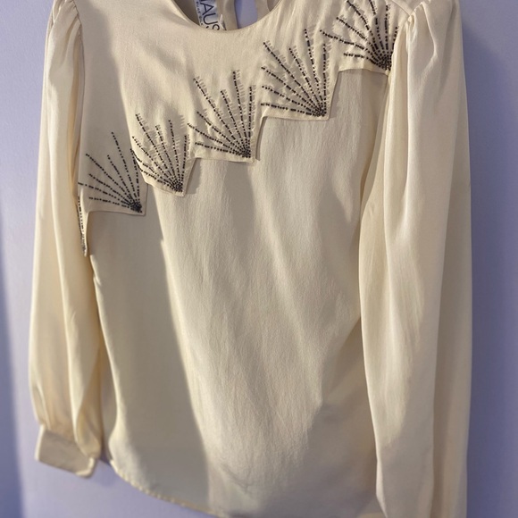 Chaus Tops - Edge meets Dream in vintage Chaus 80’s Cream Beaded Silk Blouse